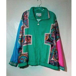 VTG Casual Isle Green Multicolor Paisley Jacket 3X